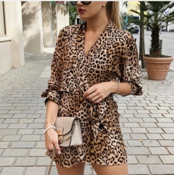 Zara Pants - Zara animal print wrap v-neck jumpsuit rom…